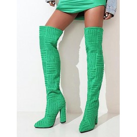 Terry Cloth Textured Chunky Heeled Over-the-knee Boots
